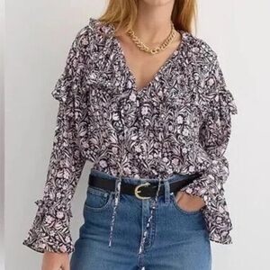 J Crew Ruffle crinkle chiffon top in floral flourish BL047